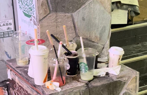 plastic wastes on bubble tea and smoothie cups